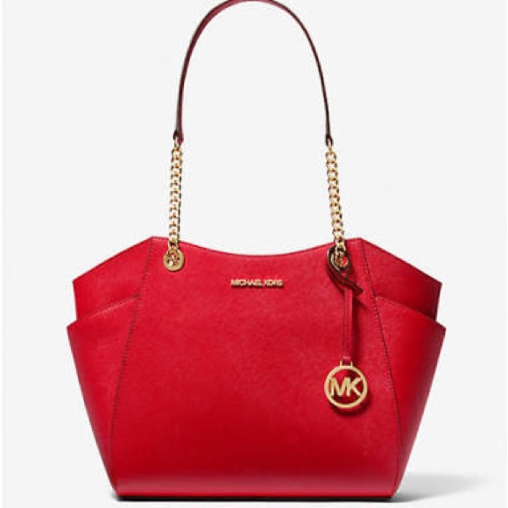 NOT 4 SALE! Michael Kors Jet Set Travel Red Leather Chain Shoulder Bag Large - Picture 1 of 15
